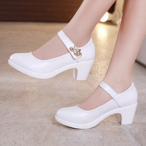 Plus Size 32-43 Block Heels Platform Shoes Women Pumps 2019 Black White Heels Mary Jane Shoes Ladies Wedding Shoes Bride