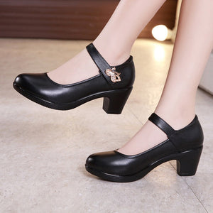 Plus Size 32-43 Block Heels Platform Shoes Women Pumps 2019 Black White Heels Mary Jane Shoes Ladies Wedding Shoes Bride