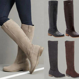 Oeak Boots Women Knee-high Boots Long Boots leather Low heel shoes Woman Autumn Winter boots Ladies Shoes Large Size 35-43