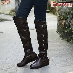 Oeak Boots Women Knee-high Boots Long Boots leather Low heel shoes Woman Autumn Winter boots Ladies Shoes Large Size 35-43