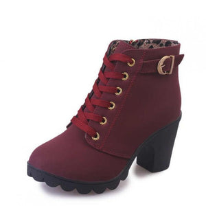 Plus Size 35-43 Winter Casual Women Pumps Warm Ankle Boots Waterproof High Heels Snow Martin Shoes Botas Patent Botas Muje A05