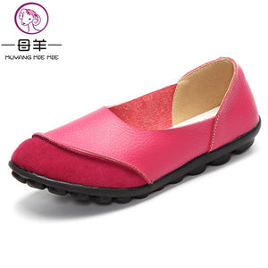 MUYANG Women Flats Ladies Shoes Genuine Leather Flat Shoes Woman Non-Slip Boat Shoes Women Loafers Size 35 - 43