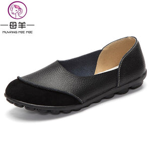MUYANG Women Flats Ladies Shoes Genuine Leather Flat Shoes Woman Non-Slip Boat Shoes Women Loafers Size 35 - 43