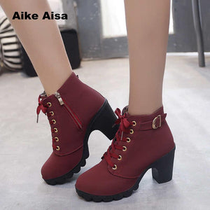 Plus Size 35-43 Winter Casual Women Pumps Warm Ankle Boots Waterproof High Heels Snow Martin Shoes Botas Patent Botas Muje A05