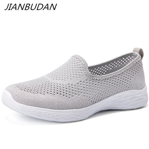 JIANBUDAN Women's sneakers Summer flat bottom breathable walking shoes Mesh casual Slip-on Lightweight shoes 35-40 size