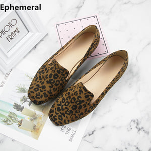 Lady Rome Style Leopard p Plus size 12 11 44 No Heels Square toe shoes Women Soft Sole Slip-on Breathable Brown White Printing