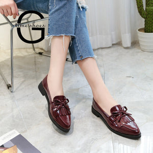 Dropshipping Gtime Flat Shoes Women Casual Tassel Bow Pointed Toe Oxford Shoes for Woman Flats Comfortable Slip on Shoes ZSTM43