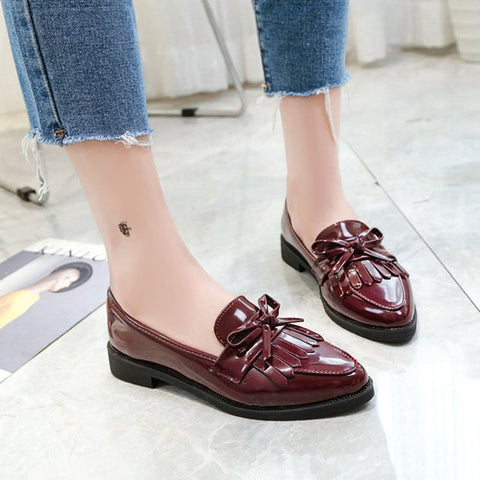 Dropshipping Gtime Flat Shoes Women Casual Tassel Bow Pointed Toe Oxford Shoes for Woman Flats Comfortable Slip on Shoes ZSTM43