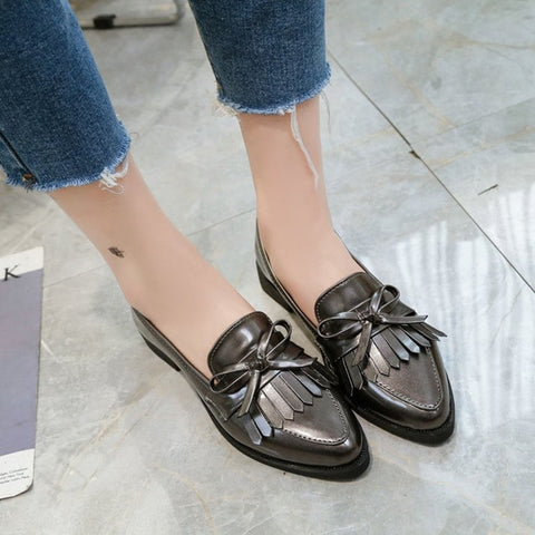 Dropshipping Gtime Flat Shoes Women Casual Tassel Bow Pointed Toe Oxford Shoes for Woman Flats Comfortable Slip on Shoes ZSTM43