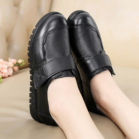 Women's shoes black shoes women flats leisure round toe ladies flats large size 41 genuine leather shoes sapato feminino