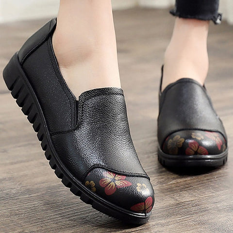 Women's shoes black shoes women flats leisure round toe ladies flats large size 41 genuine leather shoes sapato feminino