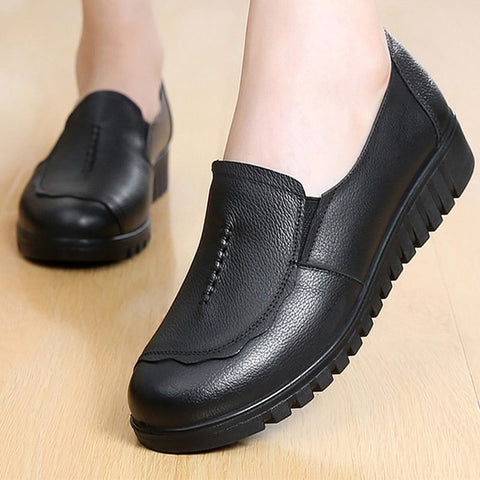 Women's shoes black shoes women flats leisure round toe ladies flats large size 41 genuine leather shoes sapato feminino