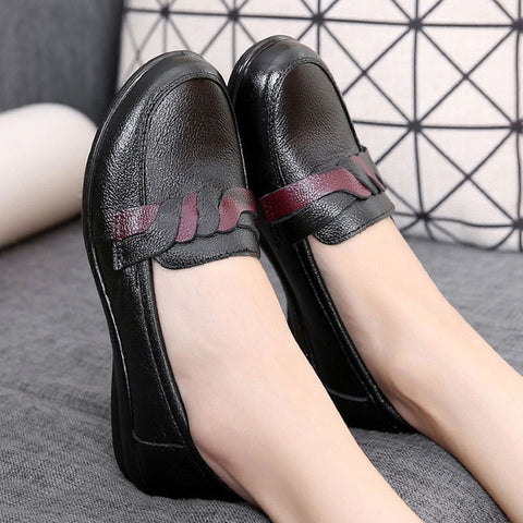 Women's shoes black shoes women flats leisure round toe ladies flats large size 41 genuine leather shoes sapato feminino