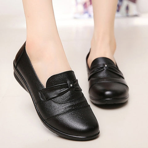 Women's shoes black shoes women flats leisure round toe ladies flats large size 41 genuine leather shoes sapato feminino