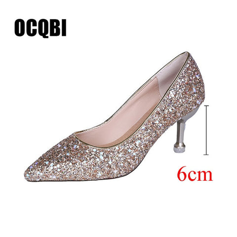 HOT 2019 new style Wedding bride shingle high-heeled shoes pointy bridesmaid gold powder crystal banquet shoes bling high heels