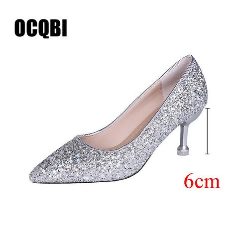 HOT 2019 new style Wedding bride shingle high-heeled shoes pointy bridesmaid gold powder crystal banquet shoes bling high heels