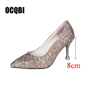 HOT 2019 new style Wedding bride shingle high-heeled shoes pointy bridesmaid gold powder crystal banquet shoes bling high heels