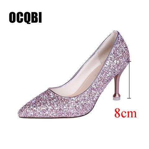 HOT 2019 new style Wedding bride shingle high-heeled shoes pointy bridesmaid gold powder crystal banquet shoes bling high heels