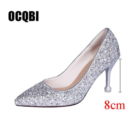 HOT 2019 new style Wedding bride shingle high-heeled shoes pointy bridesmaid gold powder crystal banquet shoes bling high heels