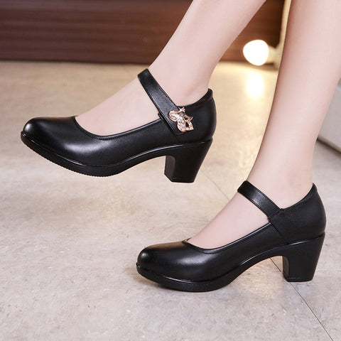 Plus Size 32-43  Block Heels Platform Shoes Women Pumps 2019 Black White Heels Mary Jane Shoes Ladies Wedding Shoes Bride