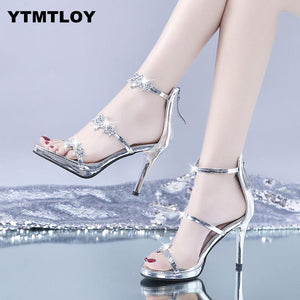 HOT New Fashion Women Pumps Crystal High Heel Pumps Shoes For Women Sexy Peep Toe High Heels Sandals Party Wedding Shoes Woman