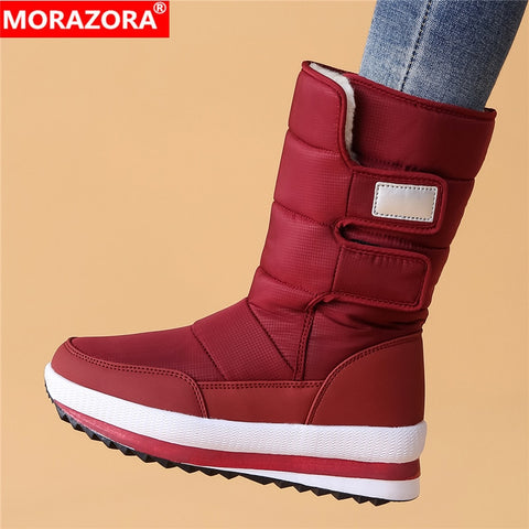 MORAZORA Plus size 36-41New Snow boots women thick fur warm mid calf boots platform shoes ladies cotton waterproof winter boots