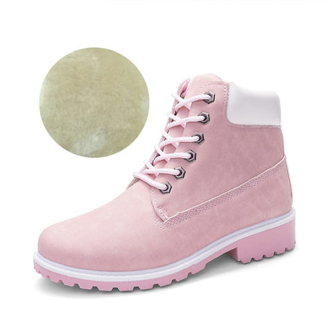 ERNESTNM 2019 Autumn Winter Shoes Women Plush Snow Boot Heel Fashion Keep Warm Women's Boots Woman Size 36-42 Ankle Botas Pink