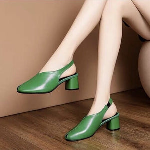 Newest Green Women's High Heels Shoes Explosive Coarse-heeled Female Pumps Low Top Lady's High Heels Shoes