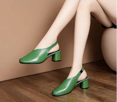 Newest Green Women's High Heels Shoes Explosive Coarse-heeled Female Pumps Low Top Lady's High Heels Shoes