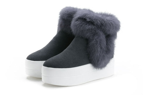 SWYIVY Genuine Leather Boots Women Winter Warm Rabbit Fur Sneakers Platform Snow Boots Women 2019 Ankle Boots Female Causal Shoe