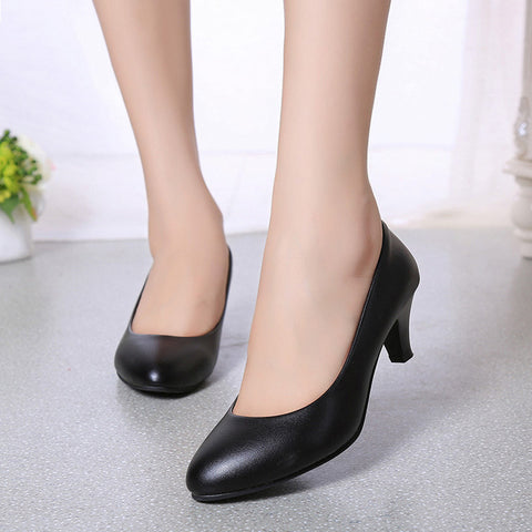 Four Seasons patent leather Low Heels Shoes Women Professional Shoes woman Shallow Mouth Work Shoes Black White Office Shoe