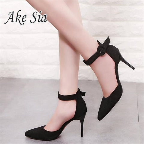 2018 New Arrival Korean Concise Pointed Toe Office Shoes Women's Fashion Solid Flock Shallow High Heels Shoes for Wome