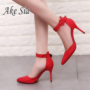 2018 New Arrival Korean Concise Pointed Toe Office Shoes Women's Fashion Solid Flock Shallow High Heels Shoes for Wome