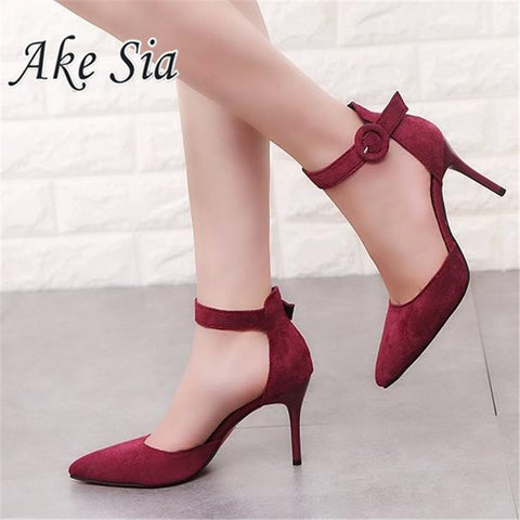 2018 New Arrival Korean Concise Pointed Toe Office Shoes Women's Fashion Solid Flock Shallow High Heels Shoes for Wome