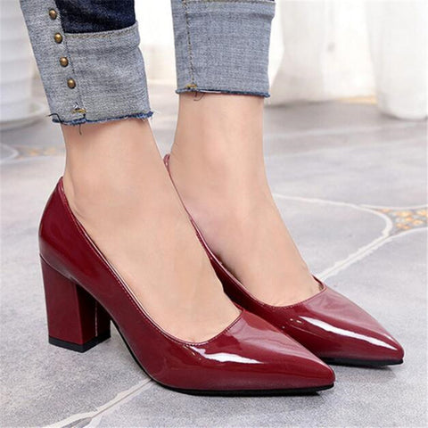 Women Pumps 2018 Women's shoes Pointed thick heel with high heel 7 cm new single shoes female autumn shallow mouth size 33-43