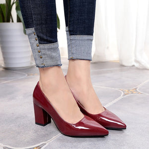 Women Pumps 2018 Women's shoes Pointed thick heel with high heel 7 cm new single shoes female autumn shallow mouth size 33-43