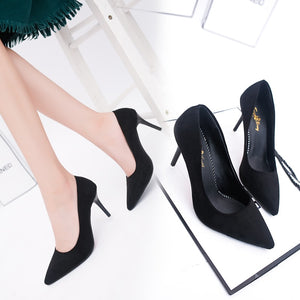 Fashion Women's Single Shoes 10cm Black Pointed Sexy High Heels Stiletto Shallow Mouth Professional Work Shoes Female Pumps