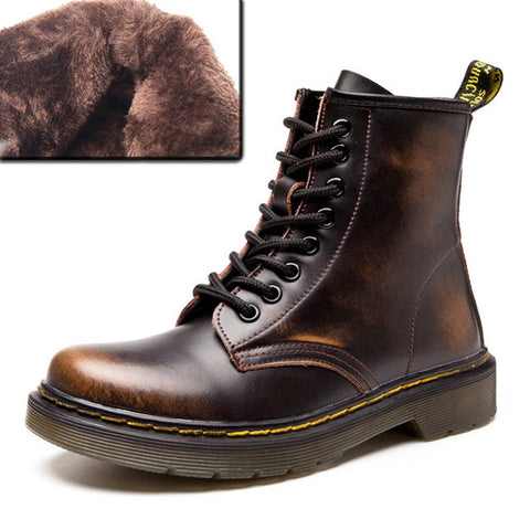 QUANZIXUAN Genuine Leather Women Boots Dr Ankle Boots Winter Work Safeti Boots Solid Ankle Boots Female Punk Women Shoe Size 46