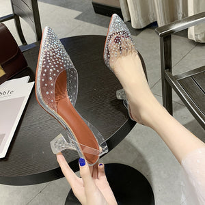 Transparent Crystal Wedding Party Shoes for Women High Heels Sandals Thin Heels Slingback Pumps Women Shoes Autumn Womne Shoes