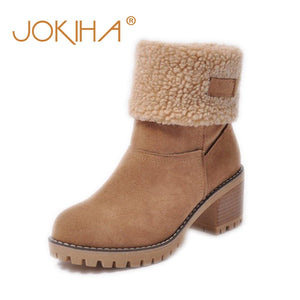 Cheap Sale 2019 Winter Women Fashion Ankle Boots Flock High Heel Short Booties For Ladies Big Size 43 Woman Botas Fur Warm Shoes