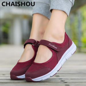 CHAISHOU New Spring Summer Air Mesh Plus Size Casual Shoes For Women Flat Soft Bottom Sneakers Breathable Mesh Shoes F-193