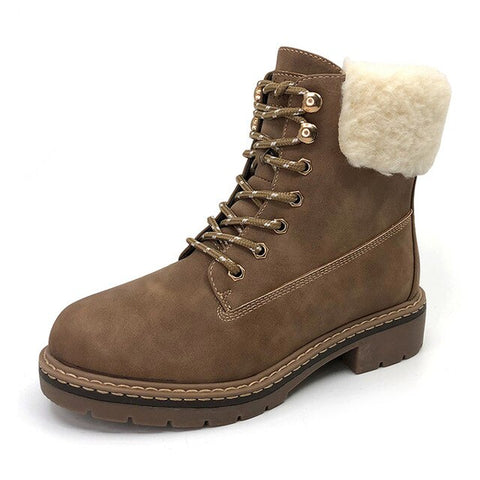 CAILASTE  Winter women shoes flat heel ankle boots hiking climbing martin shoes wool blend outdoor warm plush insole laceup