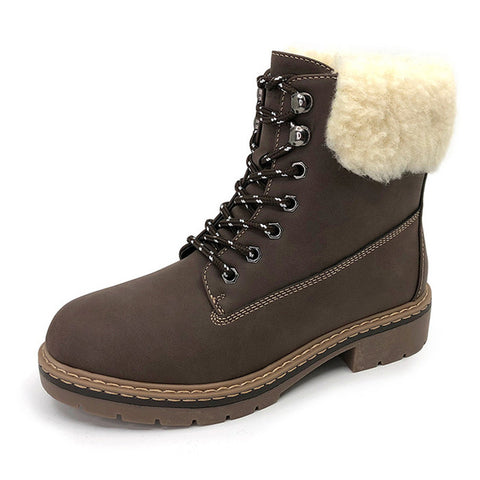 CAILASTE  Winter women shoes flat heel ankle boots hiking climbing martin shoes wool blend outdoor warm plush insole laceup