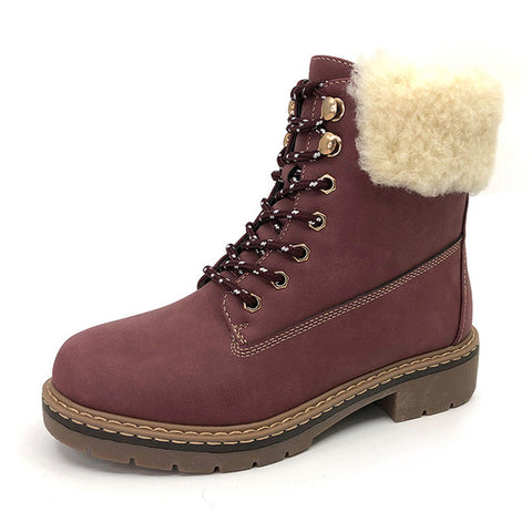 CAILASTE  Winter women shoes flat heel ankle boots hiking climbing martin shoes wool blend outdoor warm plush insole laceup