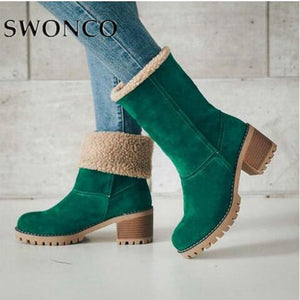 SWONCO Women Boots Ladies Winter Boots Plus Size 43 Thick Plush Christmas Green Boot 2019 Artificial Fur Inside 2-in-1 Snow Shoe