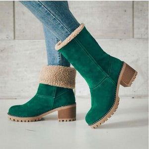 SWONCO Women Boots Ladies Winter Boots Plus Size 43 Thick Plush Christmas Green Boot 2019 Artificial Fur Inside 2-in-1 Snow Shoe