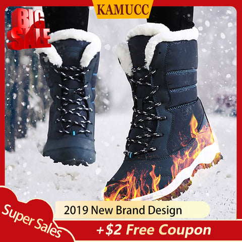 2019 Women Snow boots Waterproof Non-slip Parent-Child Winter Boots Thick Fur Platform Waterproof and Warm Shoes Plus Size 31-42