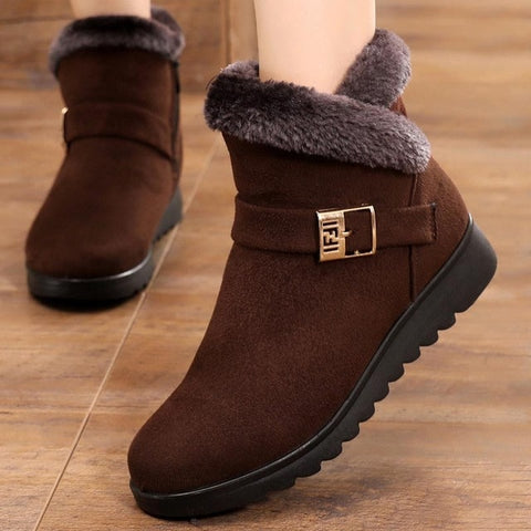 Suede sneakers women snow boots 2019 solid flat with plush warm snow boots women zipper casual shoes woman winter ankle boots