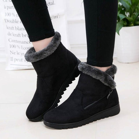 Suede sneakers women snow boots 2019 solid flat with plush warm snow boots women zipper casual shoes woman winter ankle boots