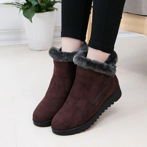 Suede sneakers women snow boots 2019 solid flat with plush warm snow boots women zipper casual shoes woman winter ankle boots